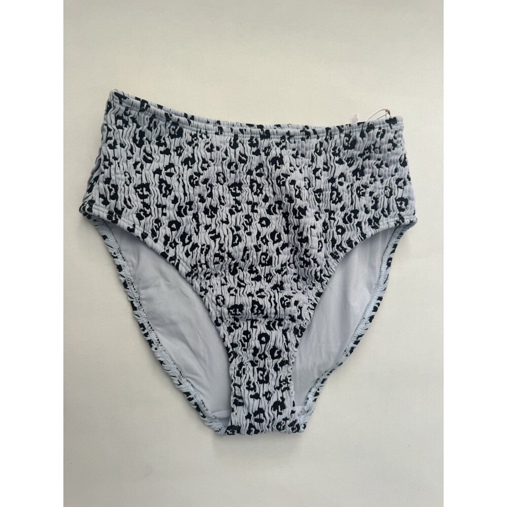 Good American Glass Leopard Smocked High Waist Bikini Bottom S/M NWT